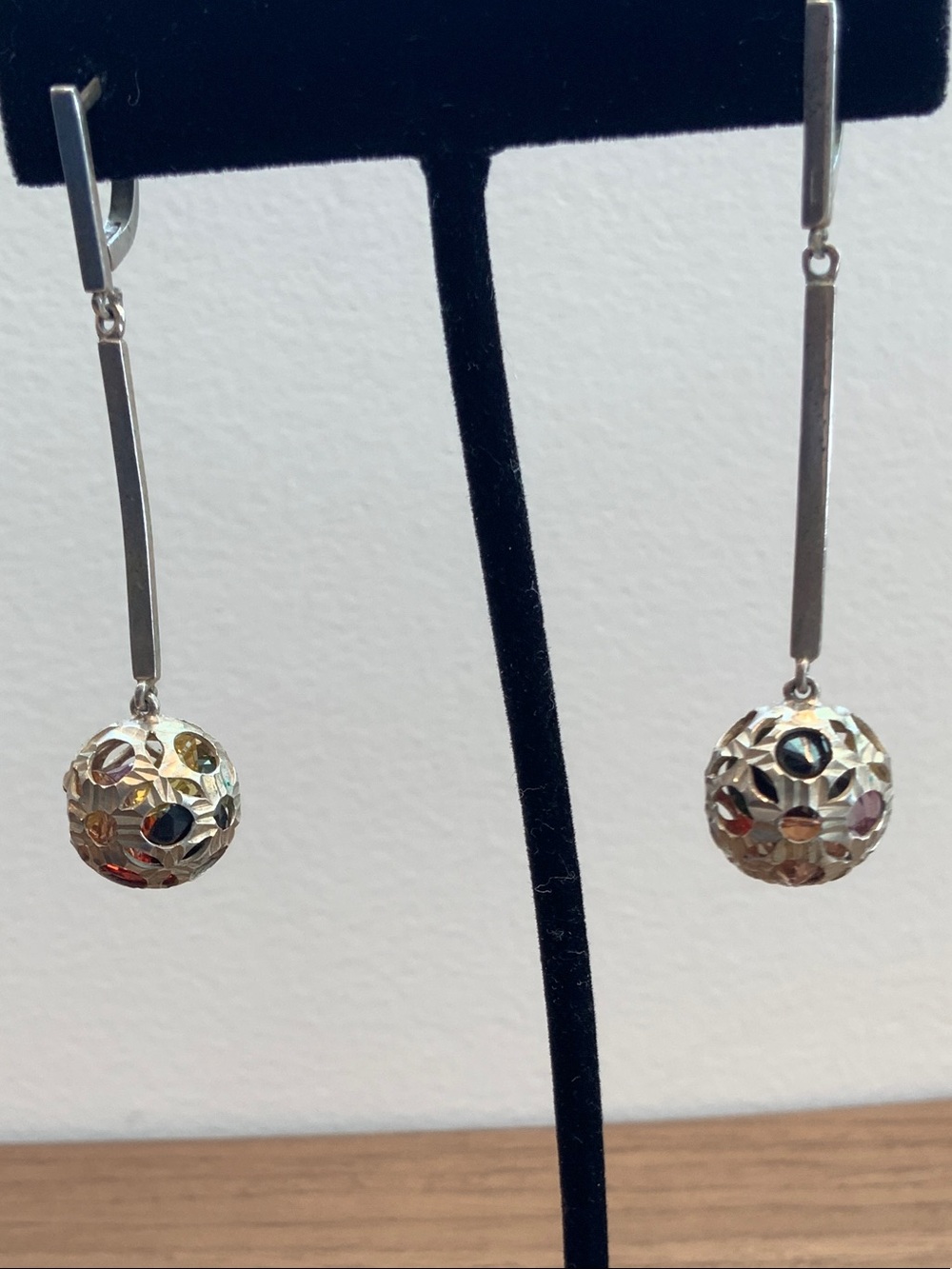 Sterling Silver Multi-Gem Dangle Ball Earrings